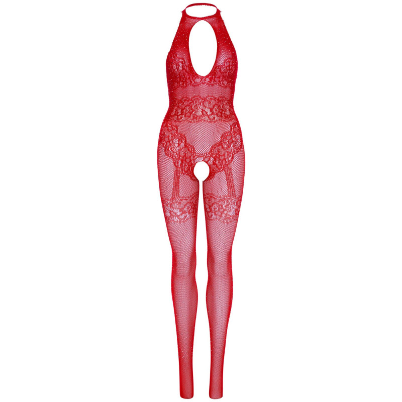 Бодистокинг Leg Avenue Rhinestone Lace and Net, One Size, красный, со стразами, открытый доступ