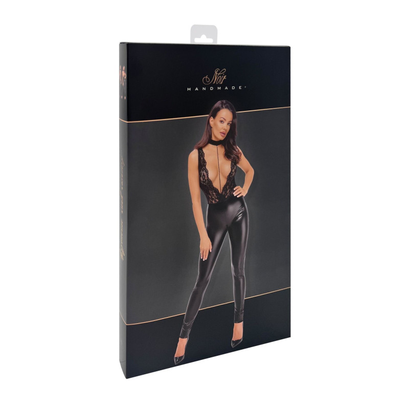Комбинезон Noir Handmade F298 Libido, 3XL, под латекс, кружевной верх, чокер, съемные бусы, доступ