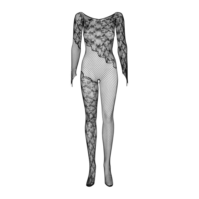 Бодістокінг Obsessive Bodystocking F210 рукава-мітенки, сітка, кольорове мереживо black S/M/L