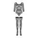 Бодістокінг Obsessive Bodystocking G320 панчохи, боді, декор у вигляді ліній black S/M/L