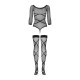 Бодістокінг Obsessive Bodystocking G320 панчохи, боді, декор у вигляді ліній black S/M/L