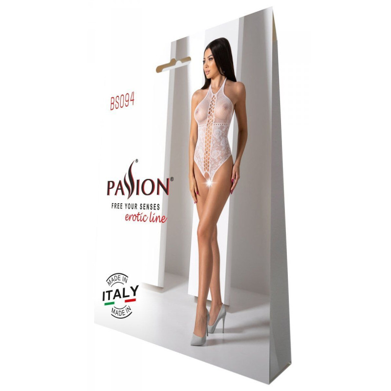 Бодистокинг с имитацией корсетной шнуровки Passion BS094 One Size, white, цветочный узор, с доступом