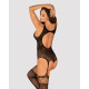 Бодістокінг Obsessive Bodystocking F236 глибоке декольте, імітація шнурівки black S/M/L
