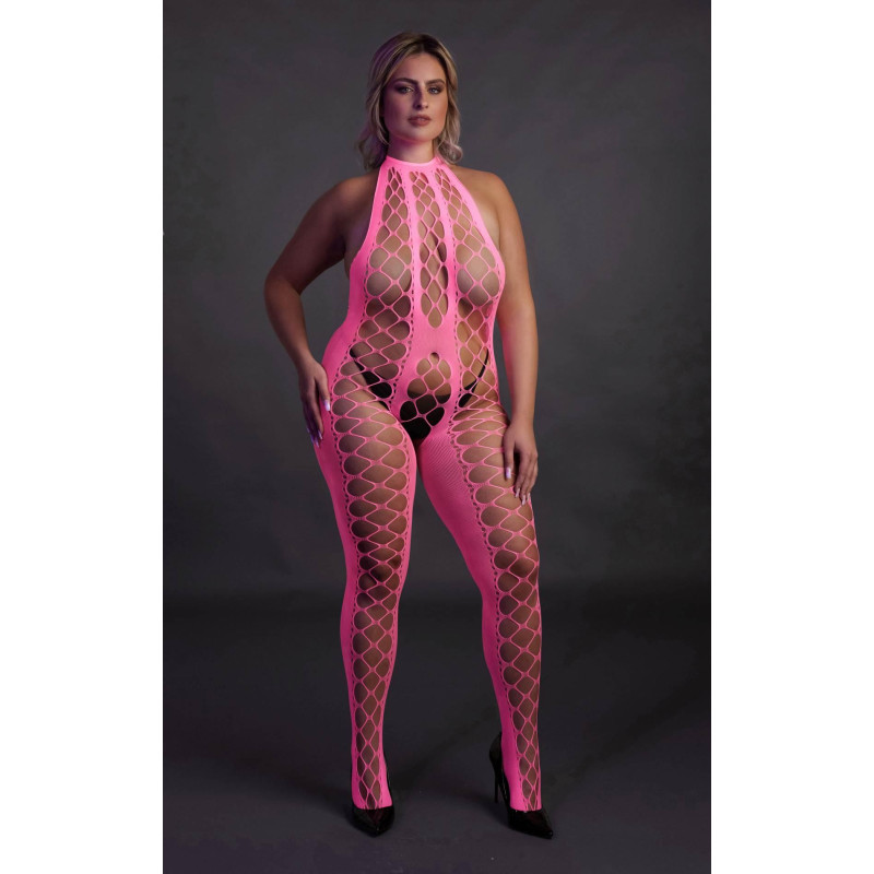 Бодистокинг Ouch! Bodystocking With Halterneck Pink XL/4XL