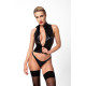 Топ Noir Handmade F324 Glam, XXL, black, халтер, на молнии, виниловые вставки, воротник-стойка