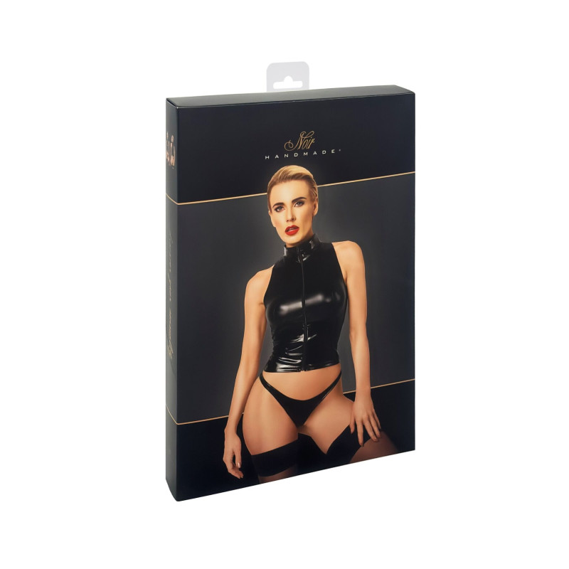 Топ Noir Handmade F324 Glam, XXL, black, халтер, на молнии, виниловые вставки, воротник-стойка