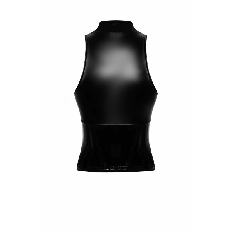 Топ Noir Handmade F324 Glam, XXL, black, халтер, на молнии, виниловые вставки, воротник-стойка