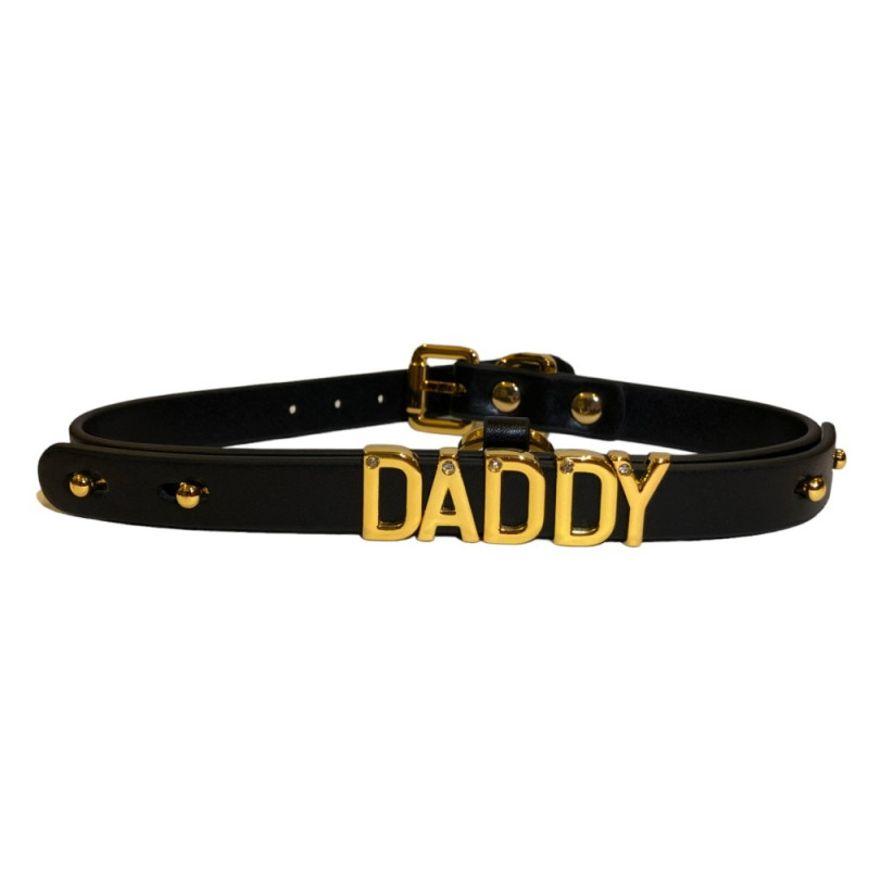 Чокер UPKO з написом DADDY з італійської шкіри, чорний із золотою фурнітурою
