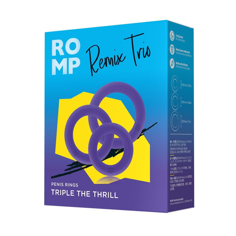 Набор эрекционных колец Romp Remix Trio, очень эластичные, диаметры 2; 2,5 и 2,9 см