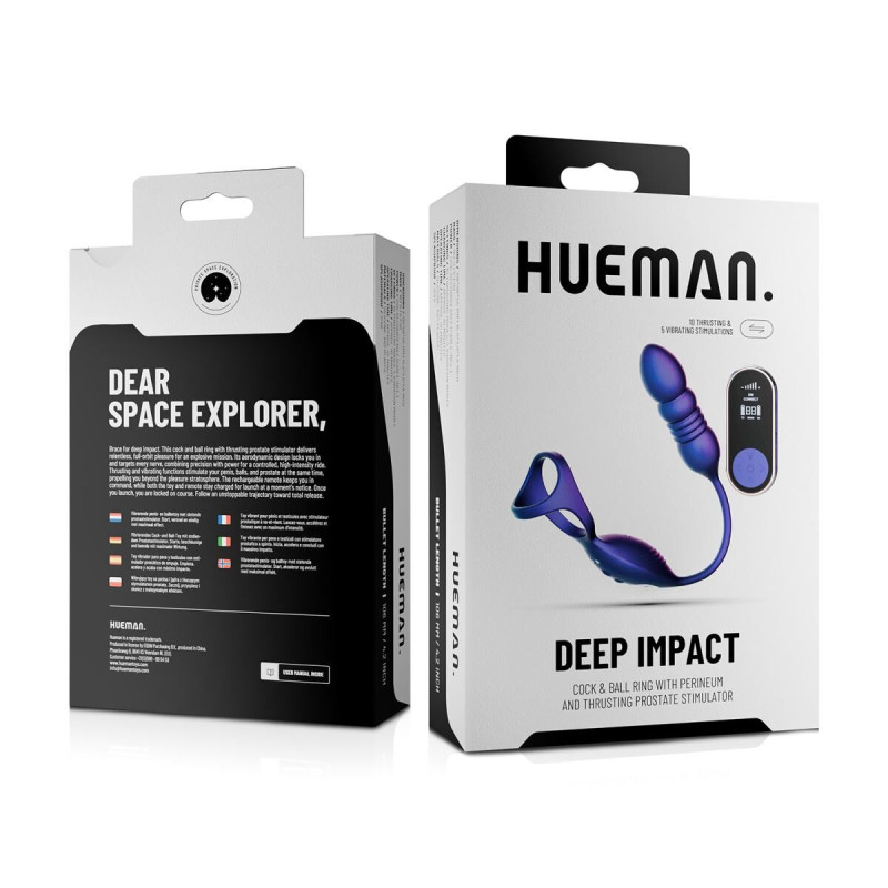 Анальный стимулятор с эрекционным кольцом Hueman Deep Impact, пульсация, массаж промежности