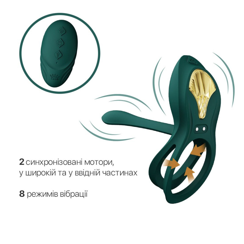 Смарт-эрекционное кольцо Zalo BAYEK Turquoise Green, двойное с вводной частью, пульт ДУ