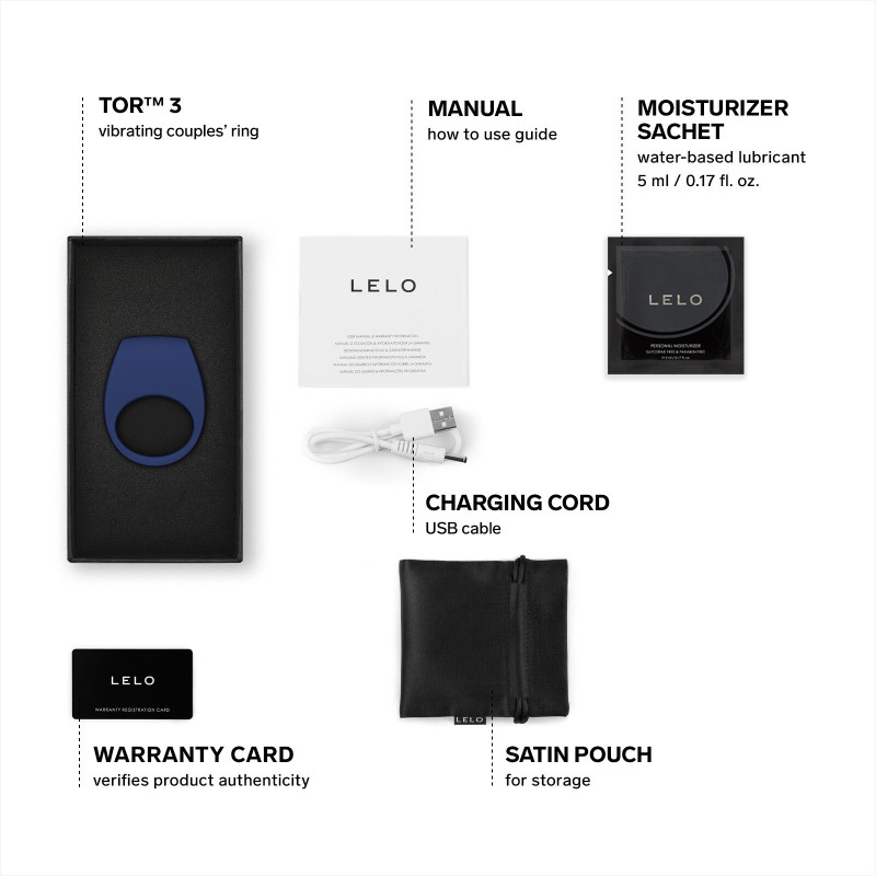 Эрекционное кольцо с вибрацией LELO Tor 3 Base Blue, управление со смартфона
