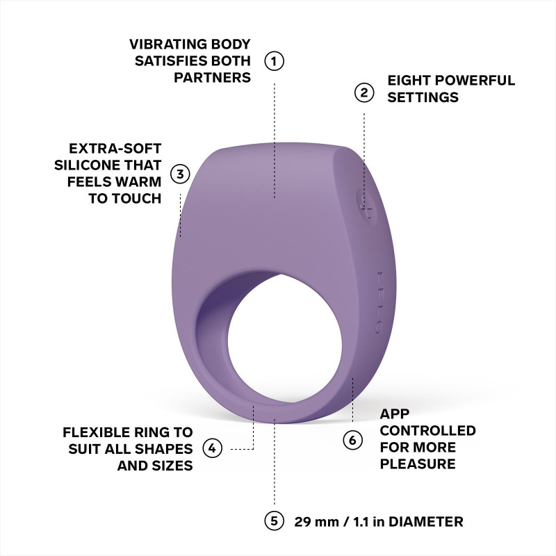 Эрекционное кольцо с вибрацией LELO Tor 3 Violet Dusk, управление со смартфона
