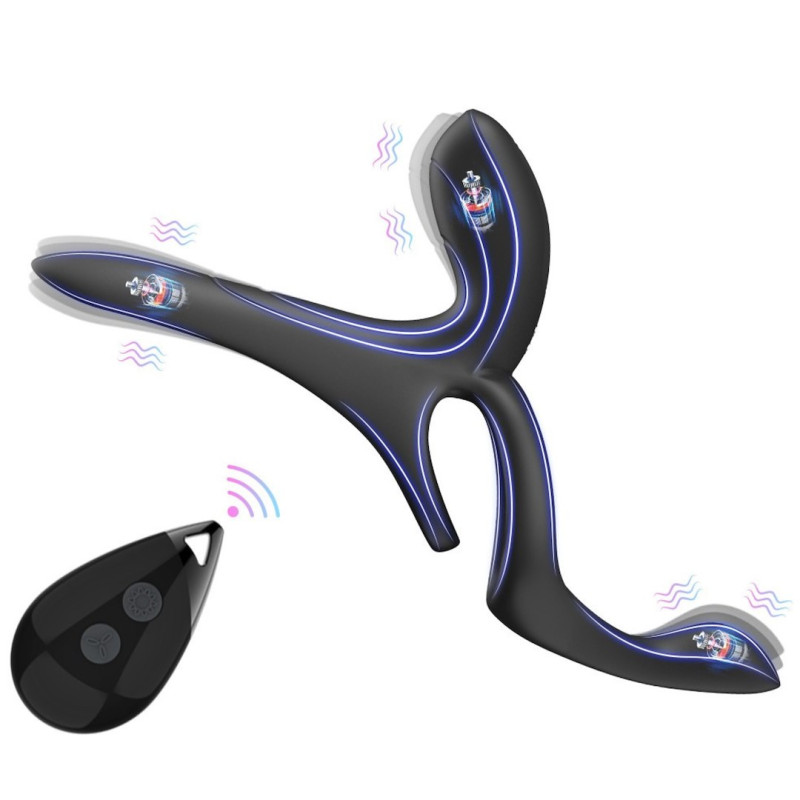 Вібраційне кільце Erospace Men’s Play Vibrating Cock Ring With Clitoral & Taint Stimulation B11
