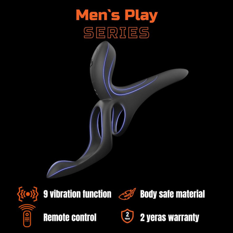Вібраційне кільце Erospace Men’s Play Vibrating Cock Ring With Clitoral & Taint Stimulation B11