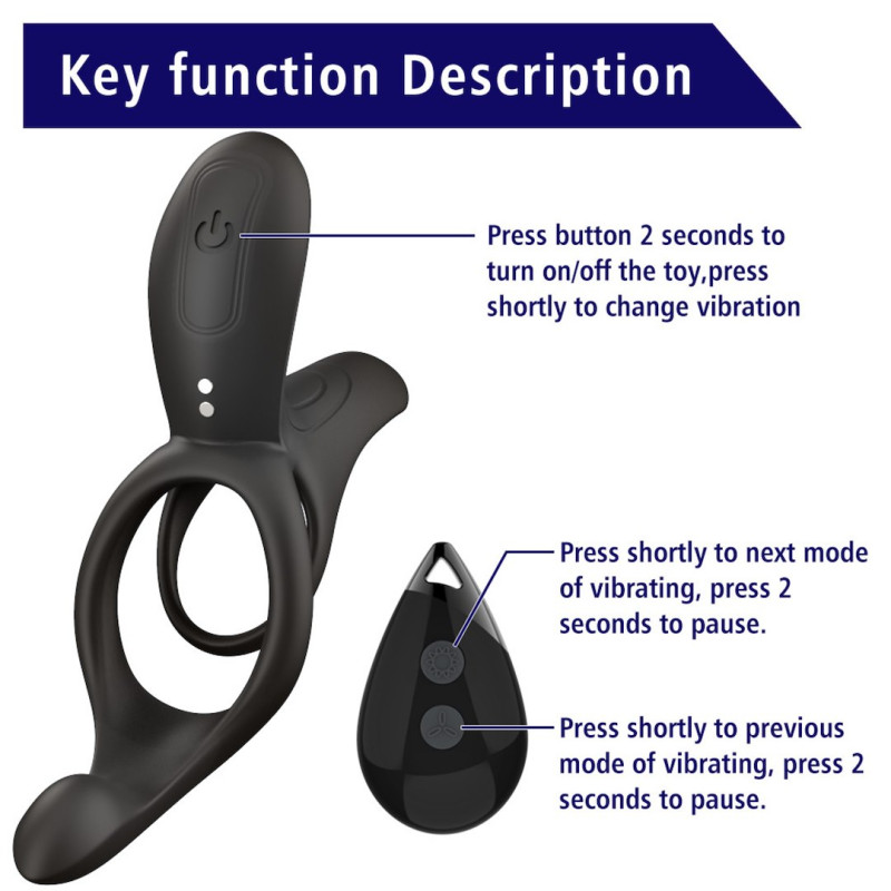 Вібраційне кільце Erospace Men’s Play Vibrating Cock Ring With Clitoral & Taint Stimulation B11