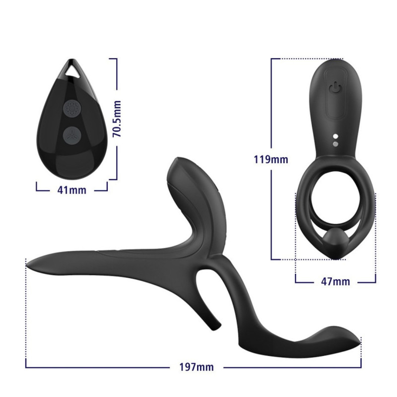 Вібраційне кільце Erospace Men’s Play Vibrating Cock Ring With Clitoral & Taint Stimulation B11