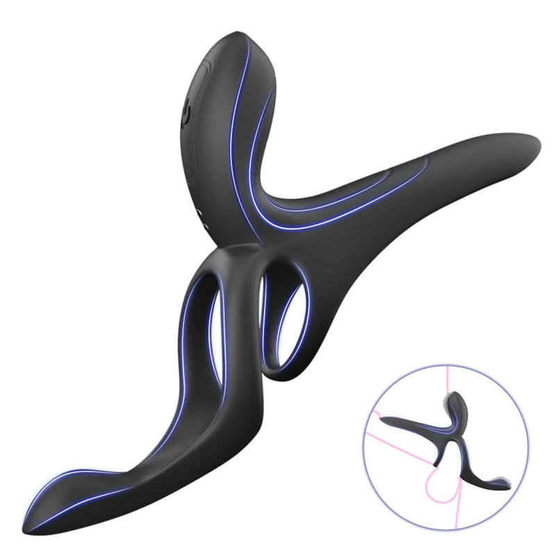 Вібраційне кільце Erospace Men’s Play Vibrating Cock Ring With Clitoral & Taint Stimulation B11