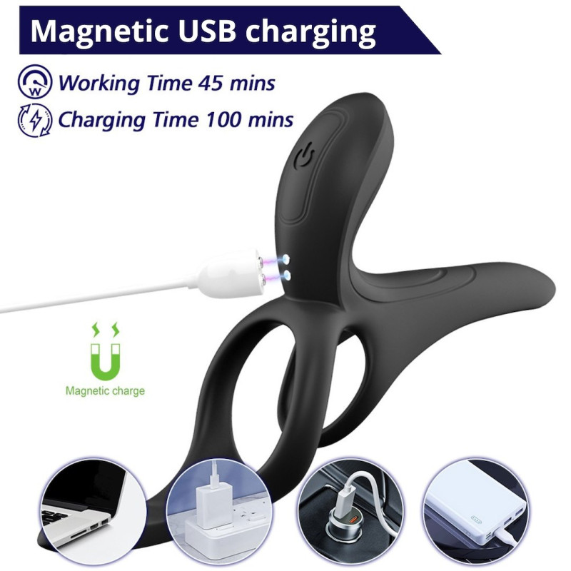Вібраційне кільце Erospace Men’s Play Vibrating Cock Ring With Clitoral & Taint Stimulation B11