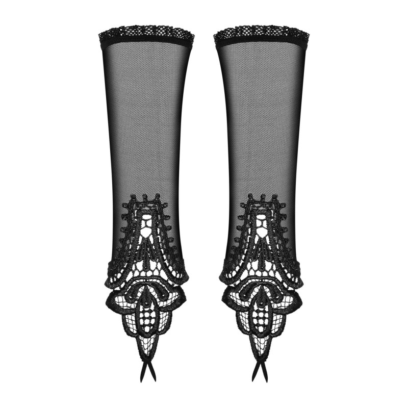 Сітчасті мітенки з мереживом Obsessive Luiza mittens чорні One size