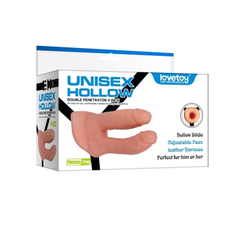 Страпон порожнистий для подвійного проникнення LoveToy Unisex Hollow Double Penetrator