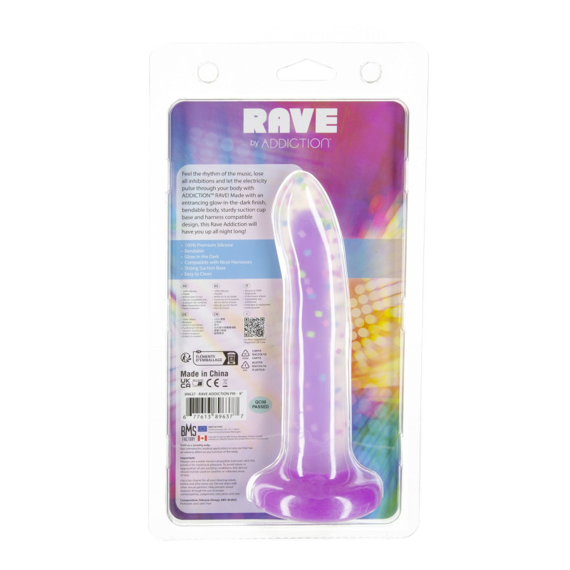 Фалоімітатор, що світиться в темряві, ADDICTION Rave 8 Glow in the Dark Dildo Purple Confetti, 20,3 см