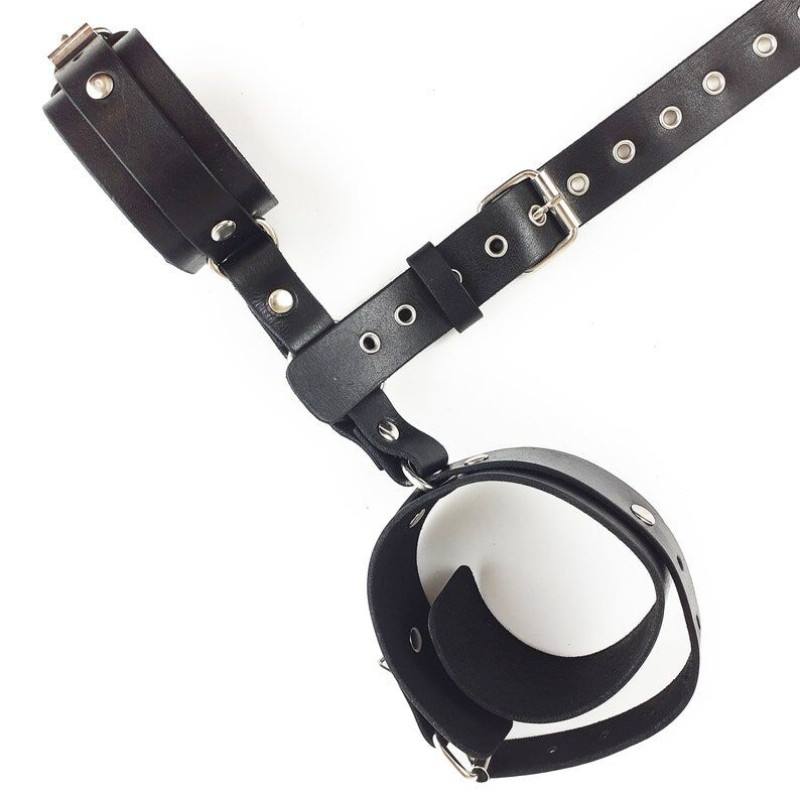 Фиксаторы для шеи и рук Art of Sex Bondage Set из натуральной кожи Черные