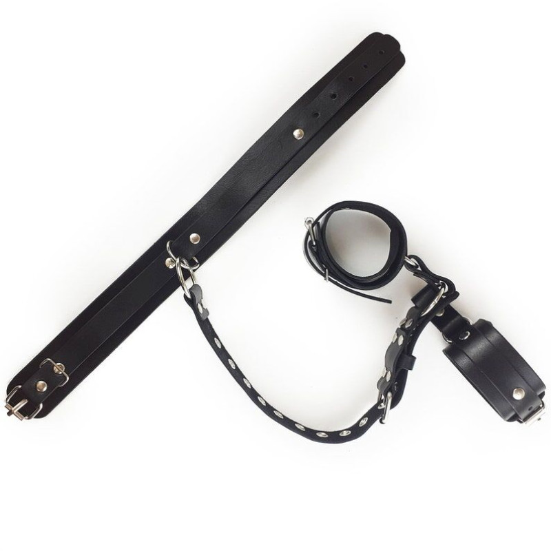 Фиксаторы для шеи и рук Art of Sex Bondage Set из натуральной кожи Черные