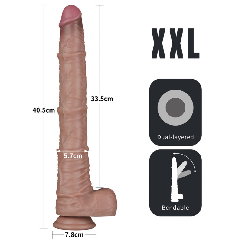 Фалоімітатор LoveToy Dual Layered Bendable Silicone Cock XXL 16 Flesh