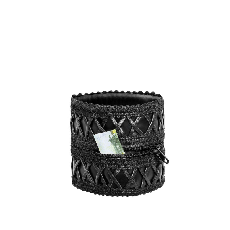 Жіночий гаманець-браслет Noir Handmade F326, black, під шкіру, рельєфний візерунок, кишеня на блискавці
