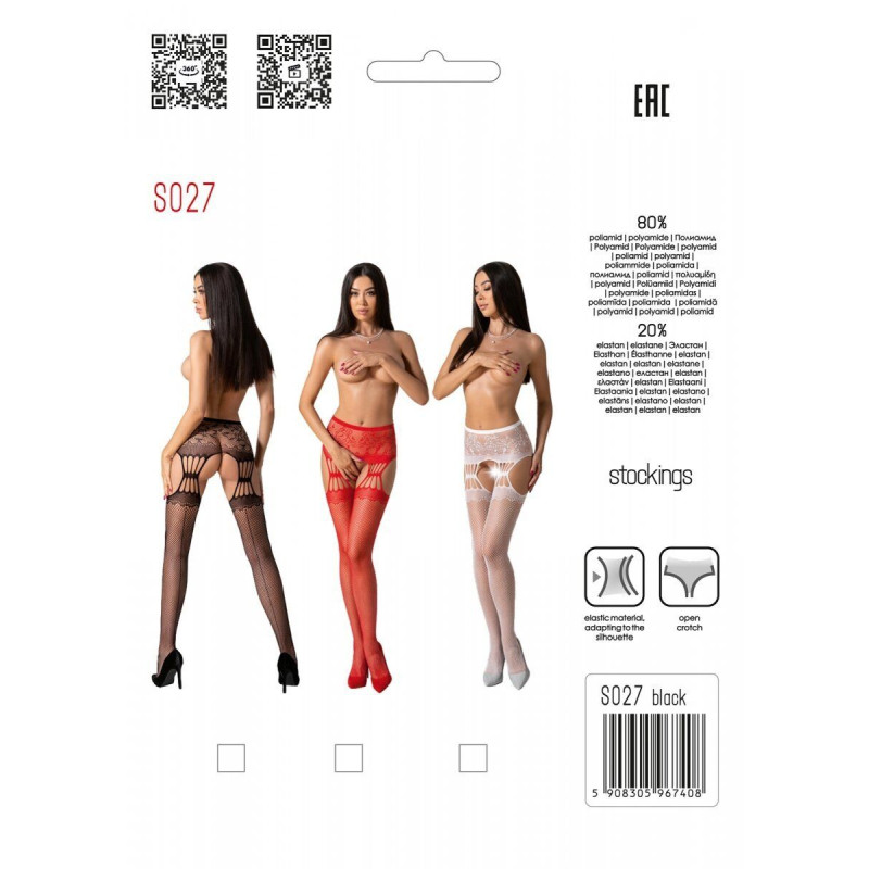 Эротические колготки-бодистокинг с ажурным поясом Passion S027 One Size, white, открытый доступ