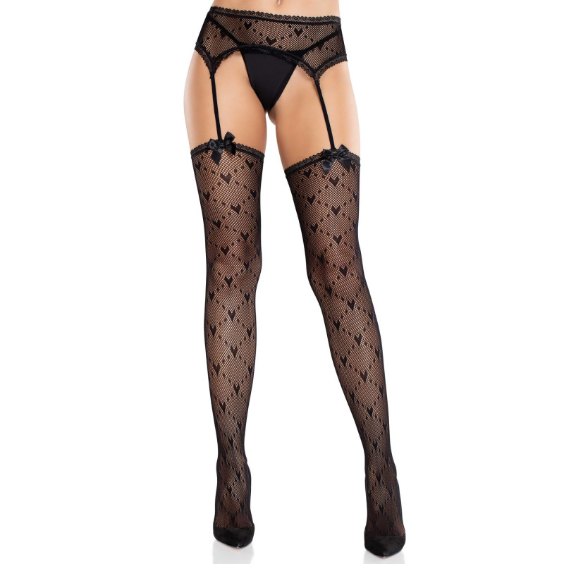 Колготки-чулки Leg Avenue Heart Garterbelt Stockings One Size Black