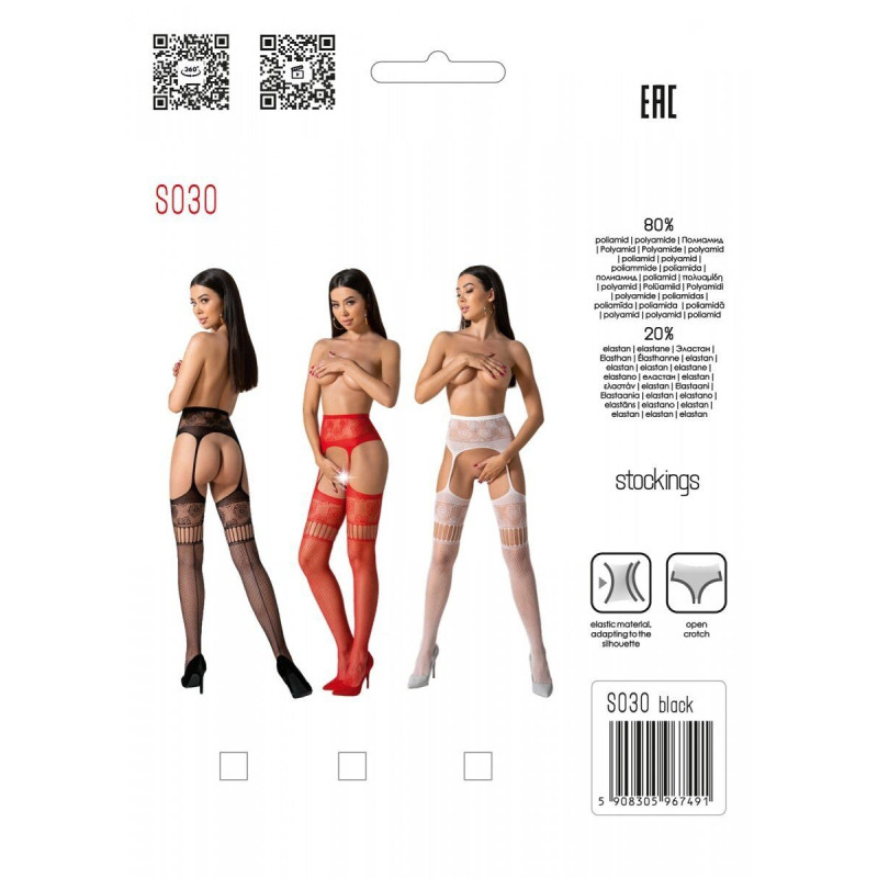 Эротические колготки-бодистокинг с плетением на бедрах Passion S030 One Size, red, цветочный узор