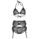 Мереживний комплект зі стразами Leg Avenue Bright Lights Rhinestone Black S (трусики, бра, пояс для панчіх)