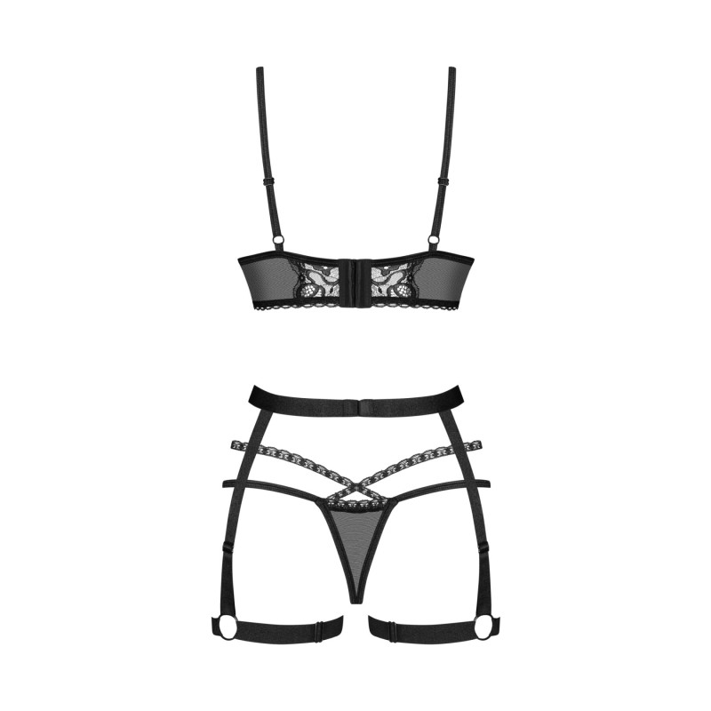 Комплект Obsessive Blomentis 3-pcs set, XS/S, мягкий лиф, стринги со стрепами, пояс с гартерами