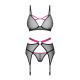Комплект Obsessive Novenes 3-pcs set, XL/2XL, прозрачный лиф на косточках, стринги, пояс