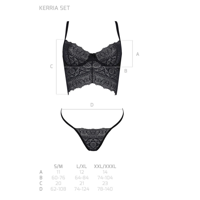 Комплект Passion KERRIA SET black, XXL/XXXL сетка+кружево, бюстье и стринги