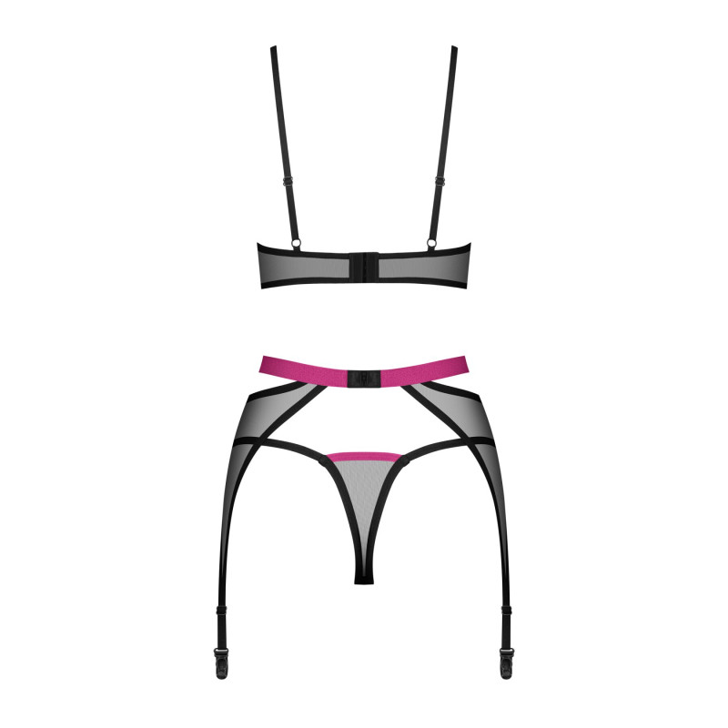 Комплект Obsessive Novenes 3-pcs set, XL/2XL, прозрачный лиф на косточках, стринги, пояс