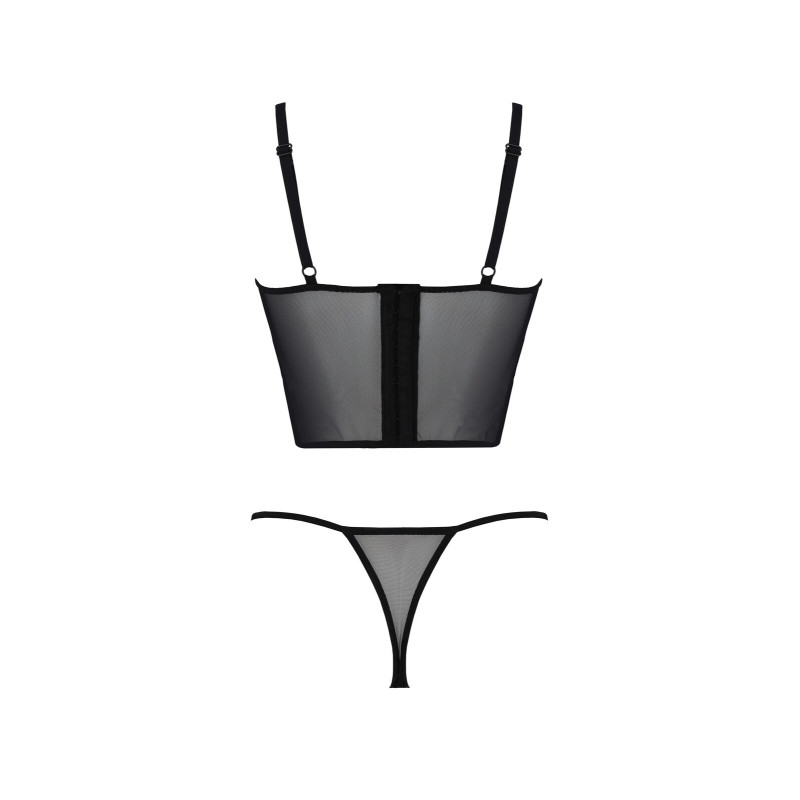 Комплект Passion KERRIA SET black, XXL/XXXL сетка+кружево, бюстье и стринги