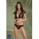Комплект Passion LEAFA BIKINI black S/M, бюстгальтер-топ с рукавчиками, стринги-шортики с вырезом