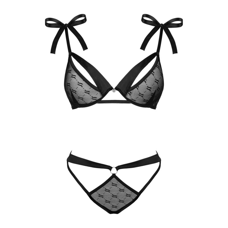 Полупрозрачный эротический комплект Obsessive Obsessivia 2-pcs set black S/M