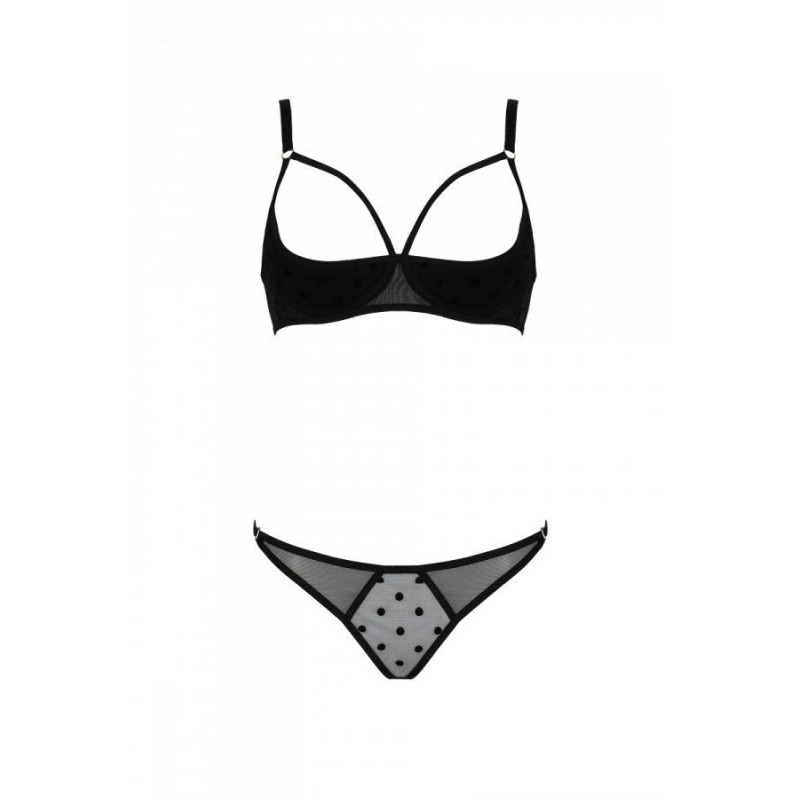 Эротический комплект Passion MARINA SET WITH OPEN BRA, L/XL, black, открытые чашки