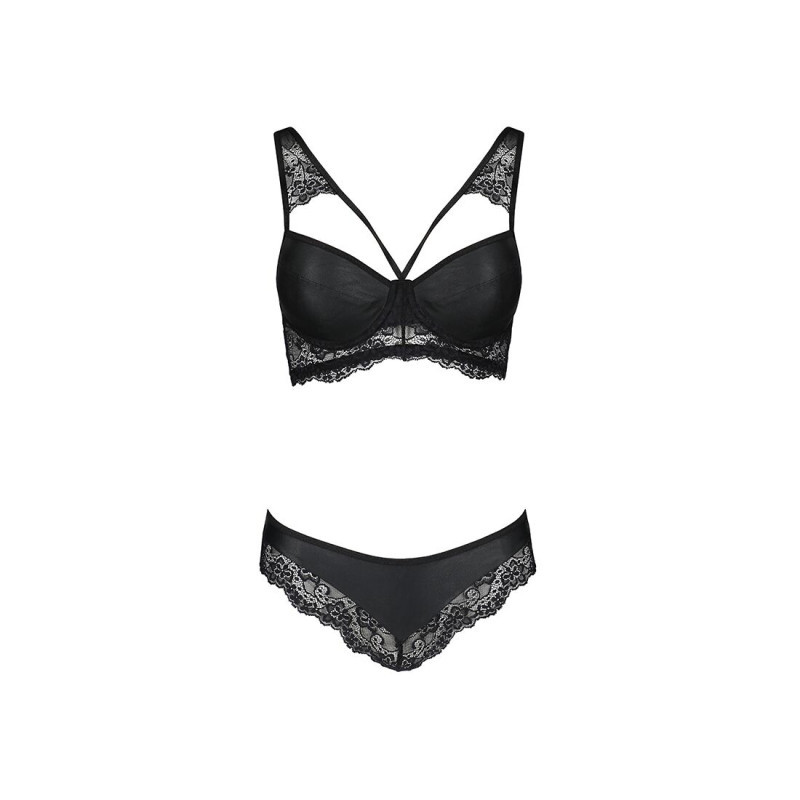 Комплект з еко-шкіри та мережива Passion Loona Set black S/M