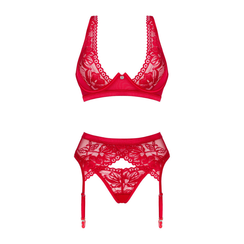 Obsessive Lacelove cupless 3-pcs set красный XS/S