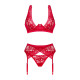 Obsessive Lacelove cupless 3-pcs set красный XS/S