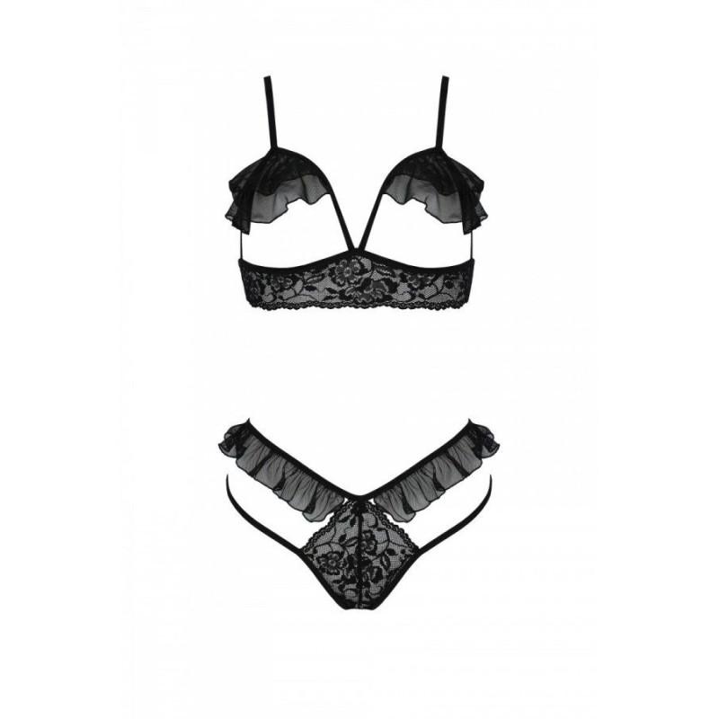 Эротический комплект Passion DOLLY SET, S/M, black, с открытыми чашками