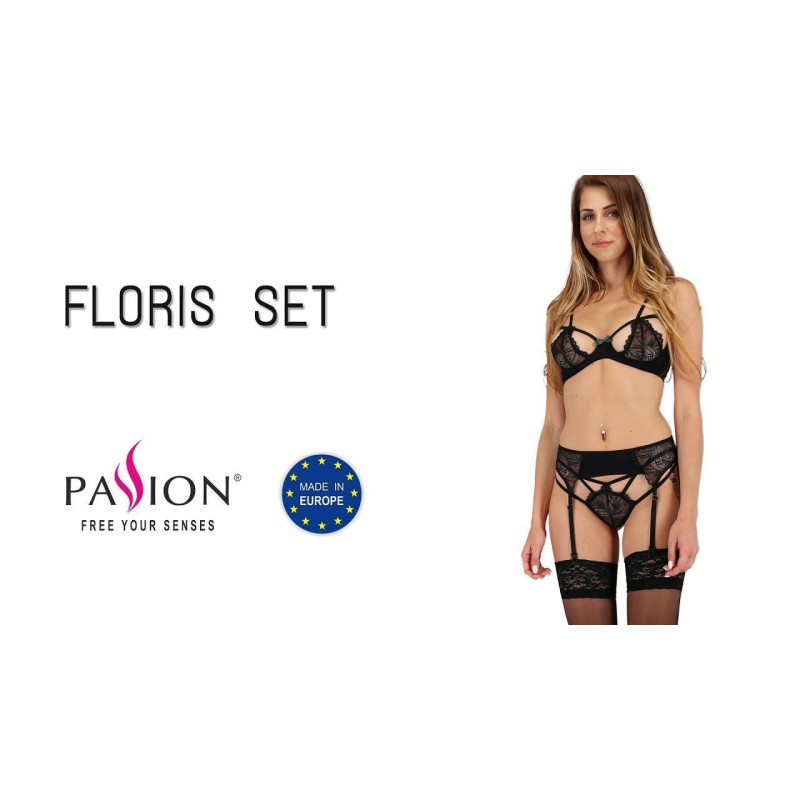 Комплект білизни Passion FLORIS SET Чорний S/M
