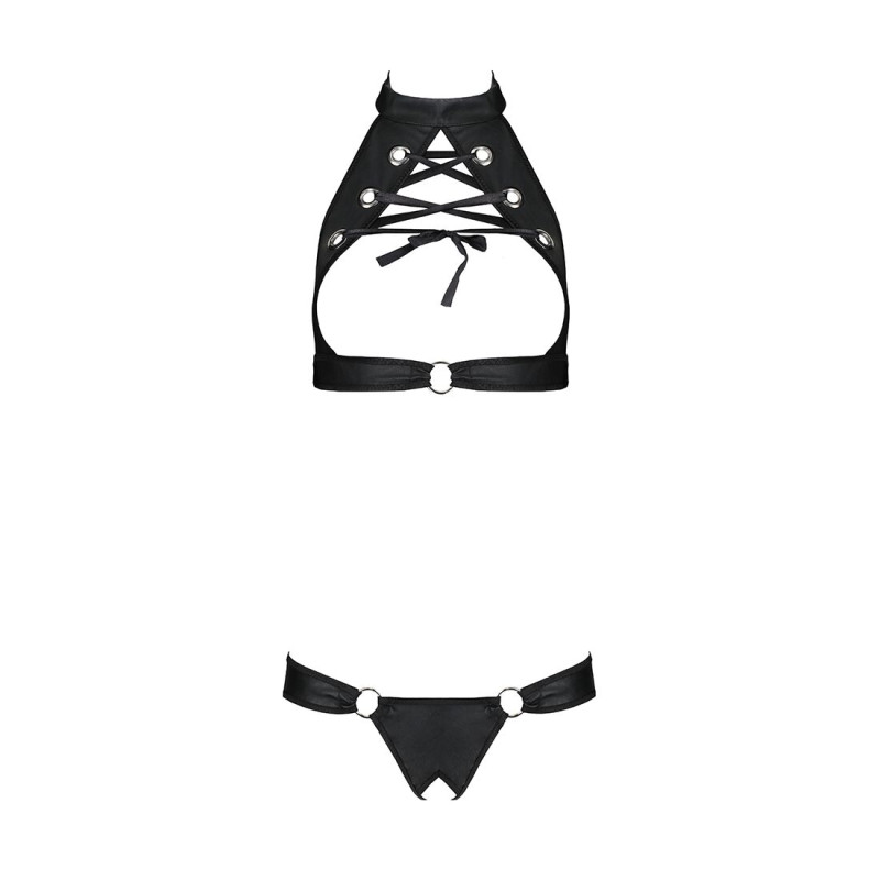 Комплект із екошкіри Passion Malwia Set with Open Bra black S/M