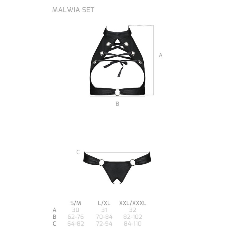Комплект із екошкіри Passion Malwia Set with Open Bra black S/M