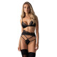 Комплект Obsessive Lobellis 3-pcs set, M/L, черный, лиф с мягкой чашкой, стринги, пояс для чулок